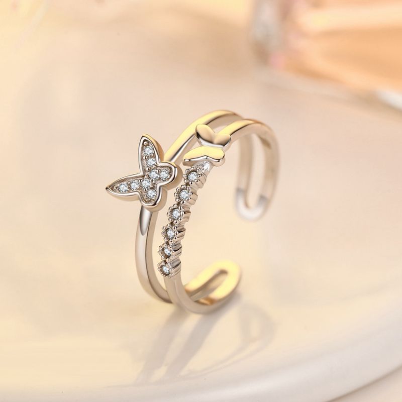 Simple Silver Adjustable Butterfly Ring