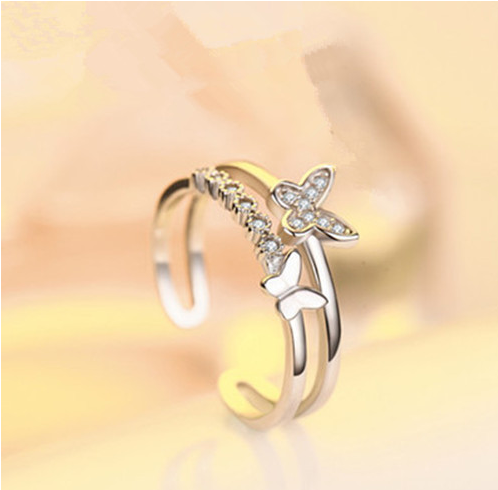 Simple Silver Adjustable Butterfly Ring