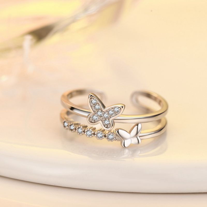 Simple Silver Adjustable Butterfly Ring