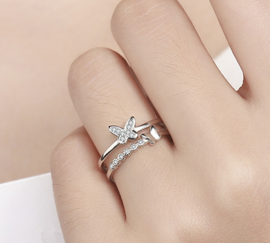 Simple Silver Adjustable Butterfly Ring