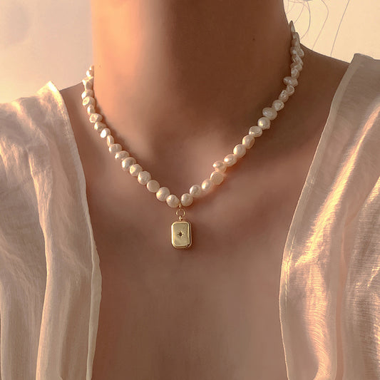 Geometric Love Zircon Pearl Necklace