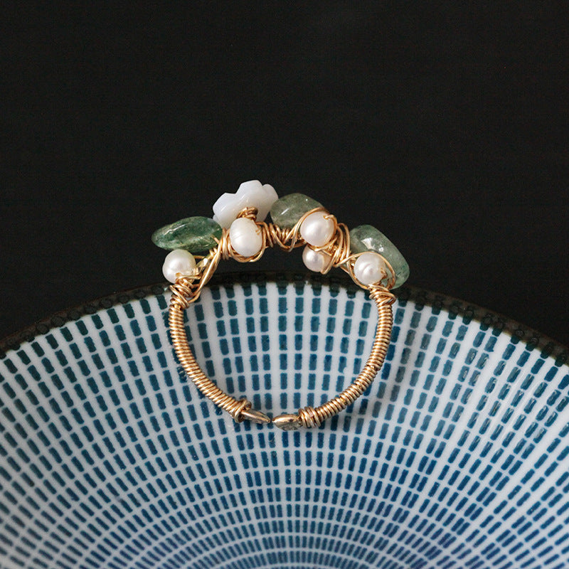 Original Stone Knitted Flower Ring