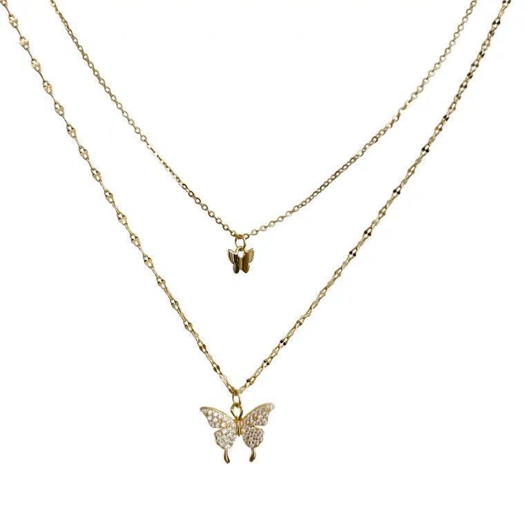 Double Layer Butterfly Sterling Silver Necklace