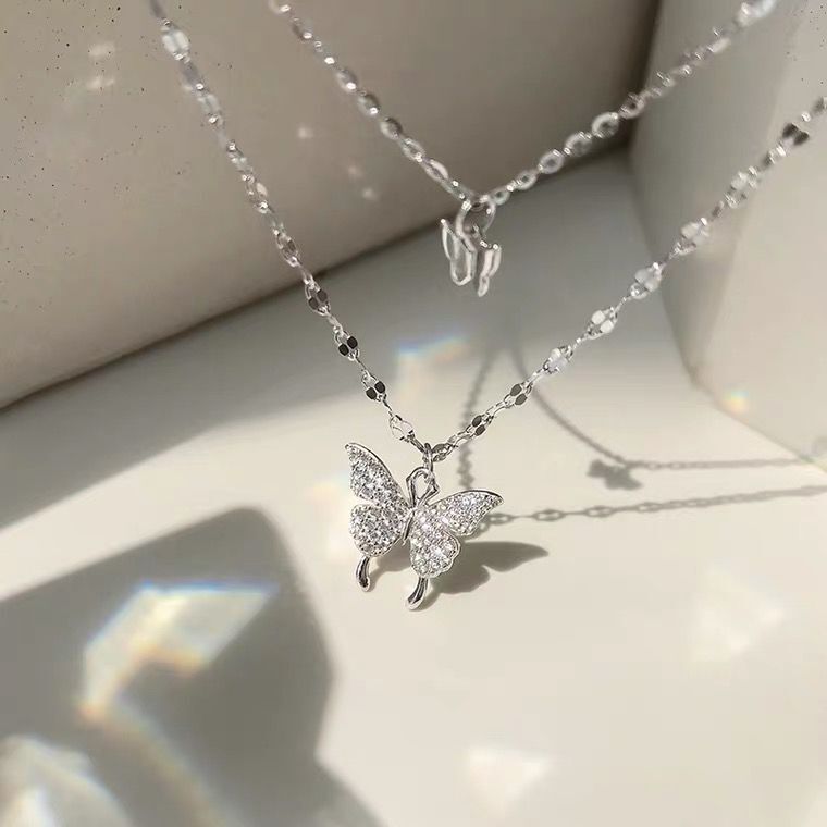 Double Layer Butterfly Sterling Silver Necklace