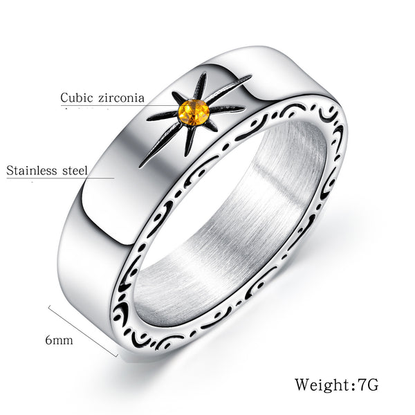 Personality Retro Sun Stainless Steel Ring Men