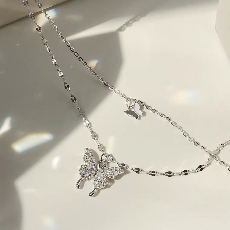 Double Layer Butterfly Sterling Silver Necklace